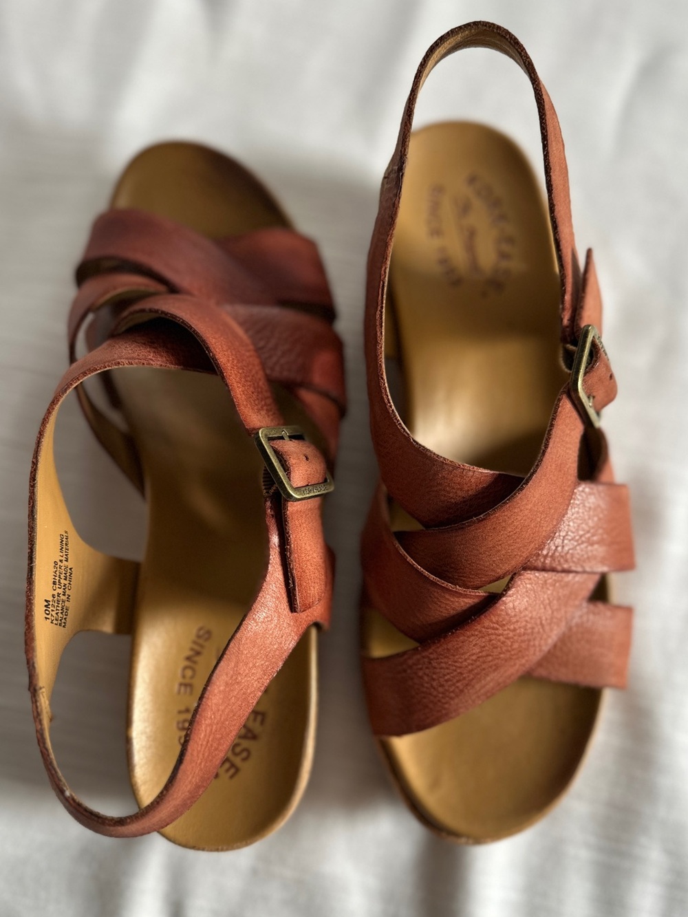 Kork-Ease Caroleigh Rust Leather Platform Wedge Sandals | 10